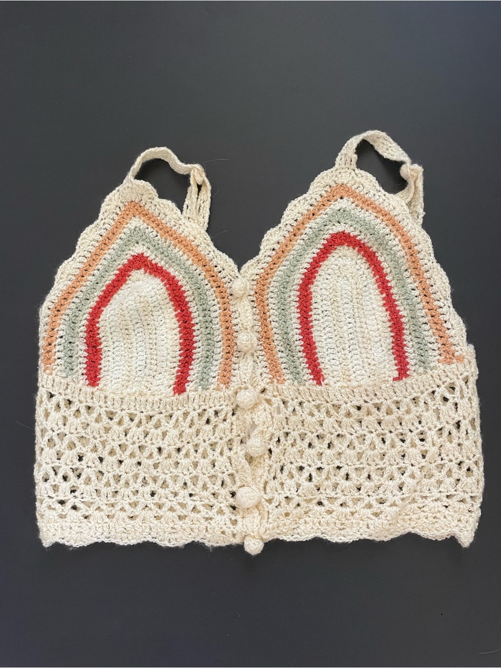 Cute Crochet Cropped Top Tank Bralette Boho Festival Size M Rainbow